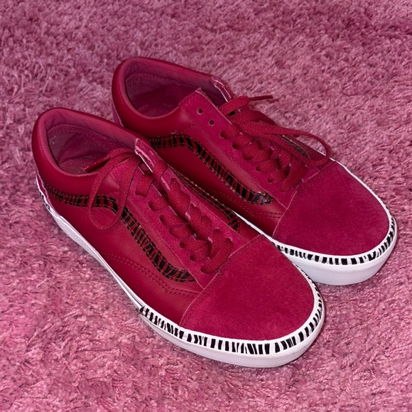 Vans Old Skool Magenta Zebra Print Stacked Platform Sneakers - Picture 1 of 6